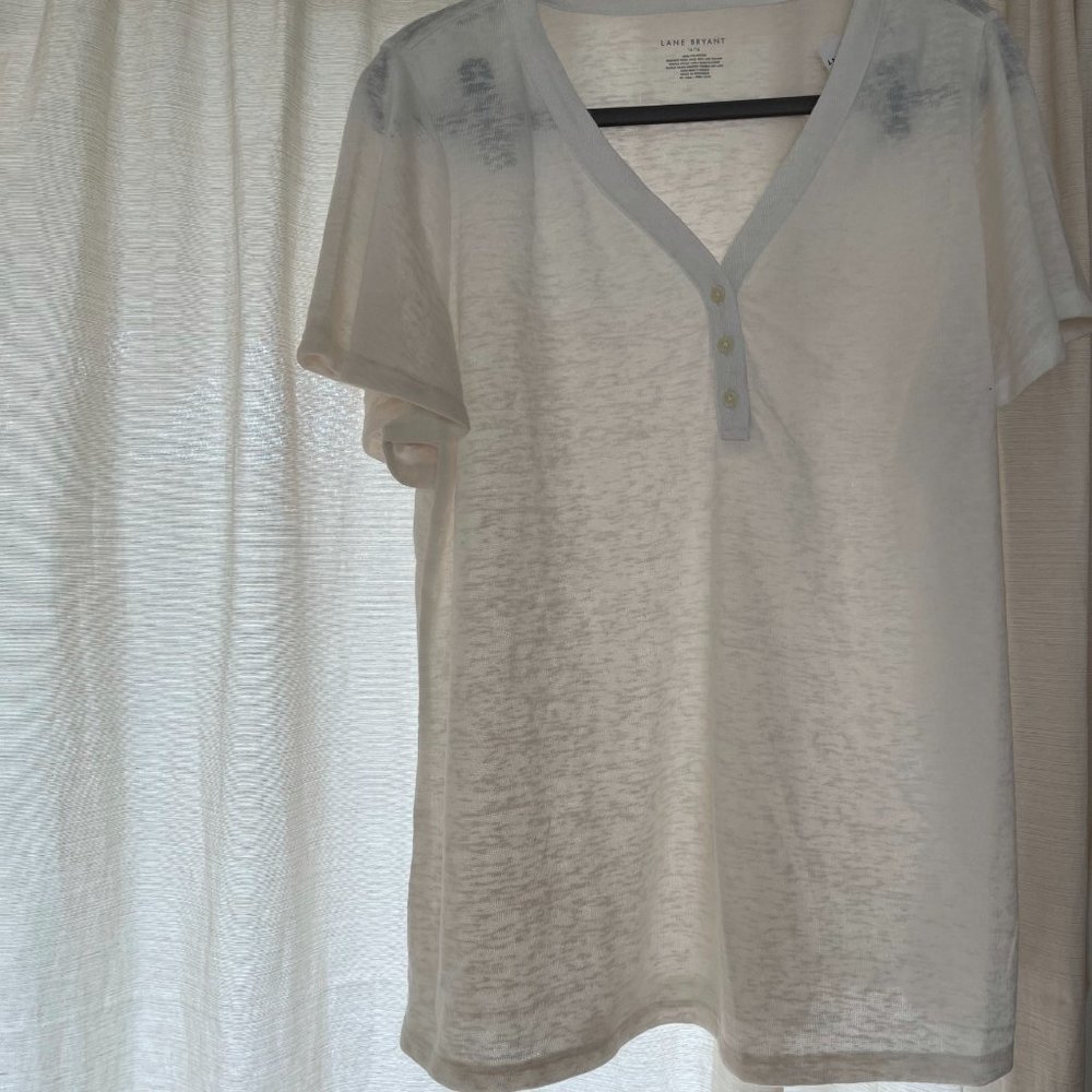 NWT Lane Bryant Knit White V Neck Top 1x 14 16